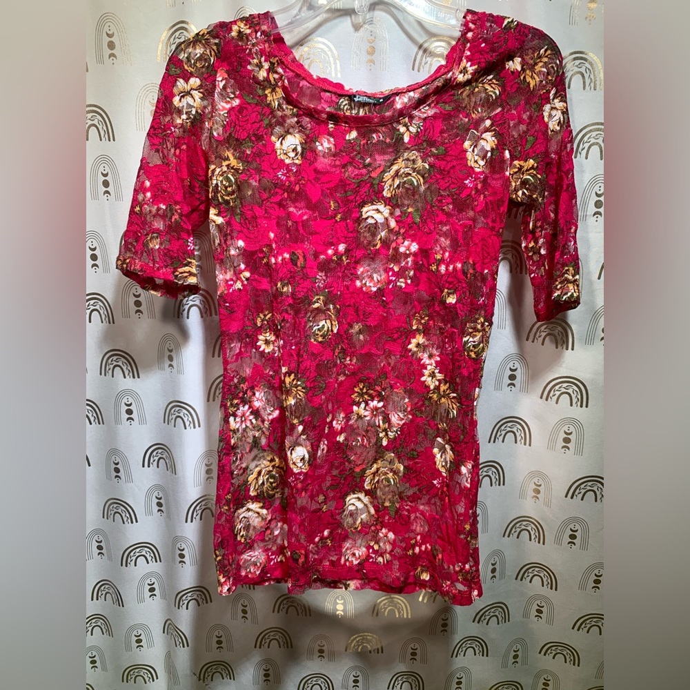 Wallflower Pink and Brown Floral Lace Blouse